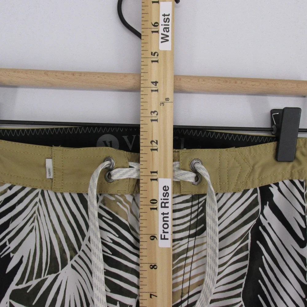 Vuori Palm Leaf Print Swim Shorts in Black, White & Olive